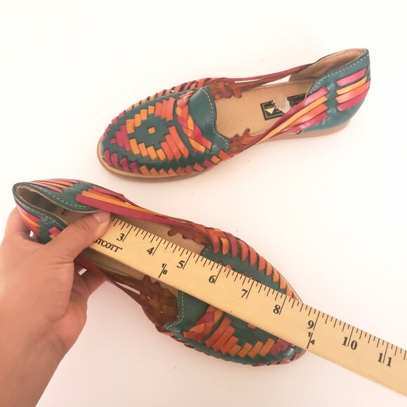 Linea Diamante Huaraches Green Colorful Leather Unisex Sandals Made in Mexico - Picture 12 of 13